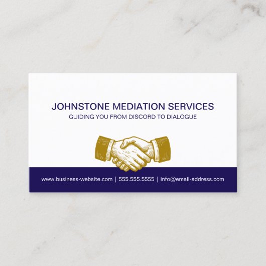 Professionele Zakelijke Blauw Goud Handshake Visitekaartje (Voorkant)