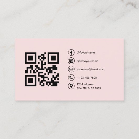 Professionele Zakelijke Blush Roze QR Code Visitekaartje (Achterkant)