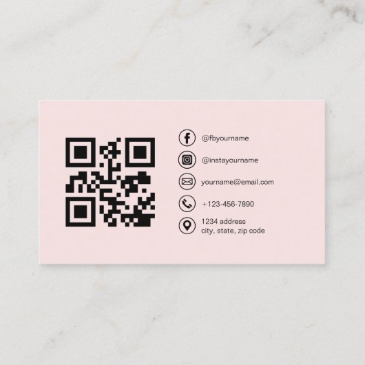 Professionele Zakelijke Blush Roze QR Code Visitekaartje (Achterkant)