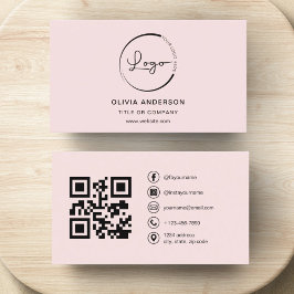 Professionele Zakelijke Blush Roze QR Code Visitekaartje