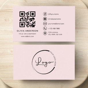 Professionele Zakelijke Blush Roze QR Code Visitekaartje