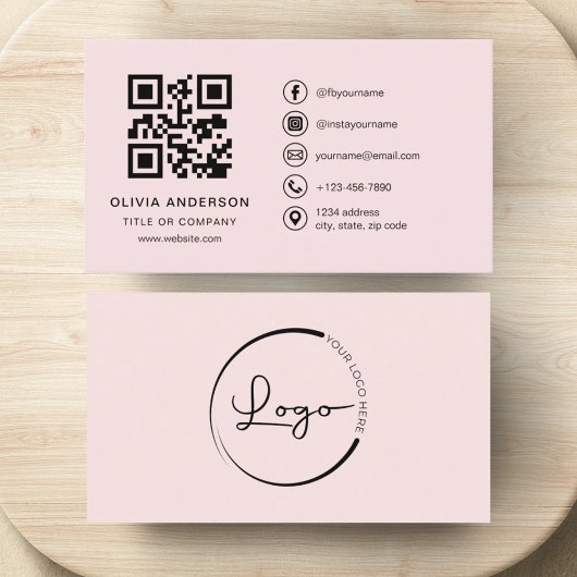 Professionele Zakelijke Blush Roze QR Code Visitekaartje
