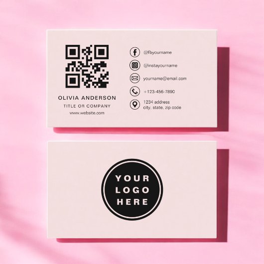Professionele Zakelijke Blush Roze QR Code Visitekaartje