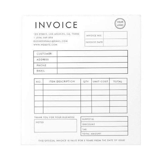 Professionele zakelijke factuur op maat notitieblok (Voorkant)