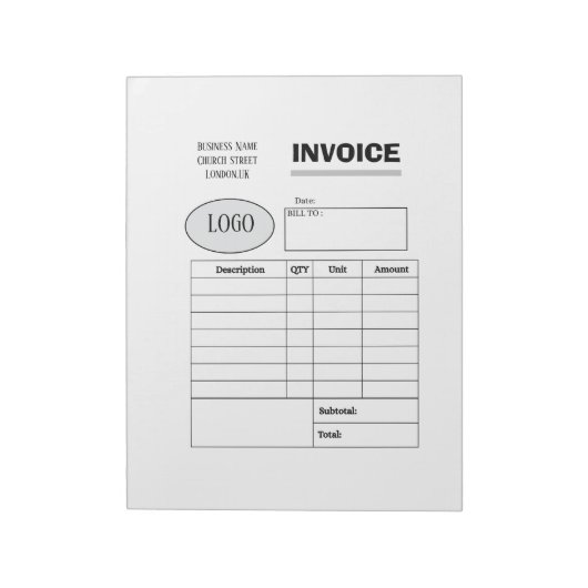 Professionele zakelijke factuur op maat notitieblok (Linkerzijde)