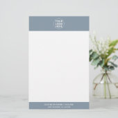 Professionele Zakelijke Logo & Tekst Dusty Blue Briefpapier (Staand voorkant)