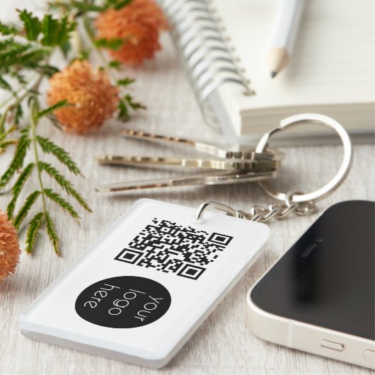 Professionele zakelijke QR-code wit Sleutelhanger (Voorkant Rechts)