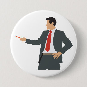 Professionele zakenman in pak met aanwijsstok ronde button 7,6 cm