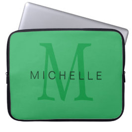 Professionele Zee Groene Monogram Jouw naam Laptop Sleeve