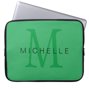 Professionele Zee Groene Monogram Jouw naam Laptop Sleeve
