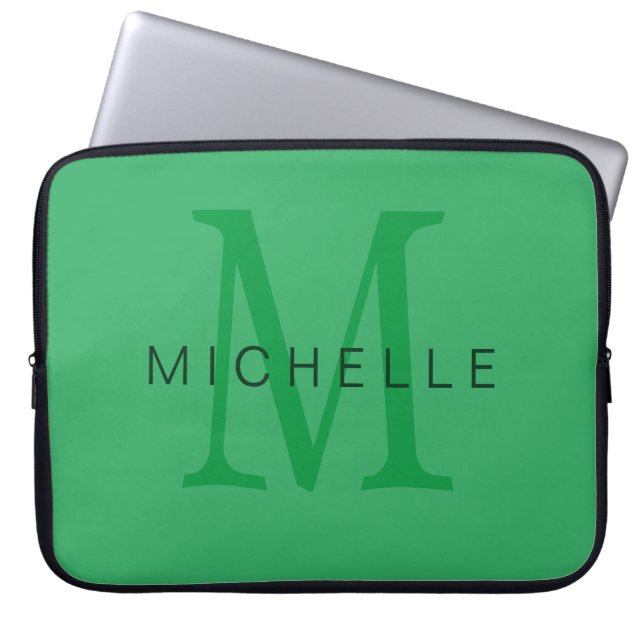 Professionele Zee Groene Monogram Jouw naam Laptop Sleeve (Voorkant)