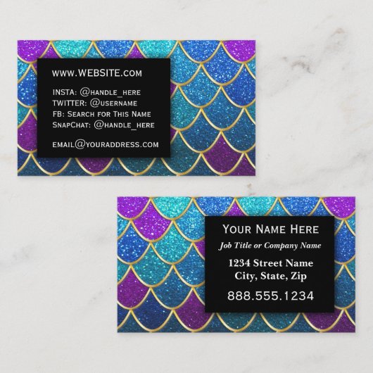 Professionele Zeemeermin Glitter Elegant Modern Sa Visitekaartje (Voorkant / Achterkant)