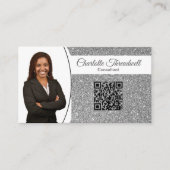 Professionele zilver Glitter Custom Photo QR Visitekaartje (Voorkant)