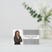 Professionele Zilveren Glitter Aangepaste Foto QR Visitekaartje (Staand voorkant)