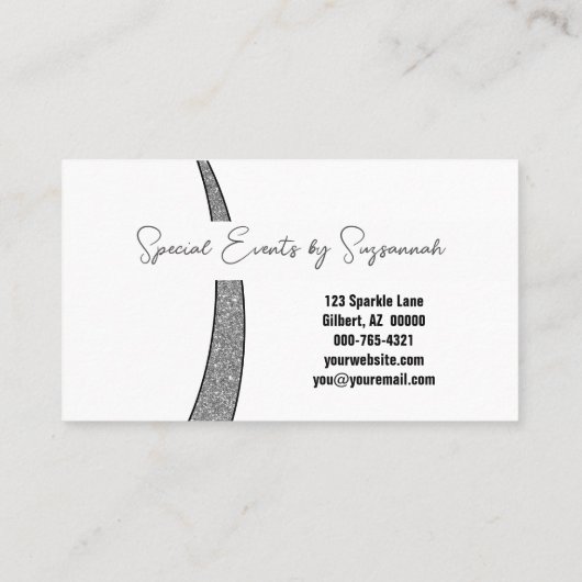 Professionele zilveren zilveren faux glitter foto  visitekaartje (Achterkant)