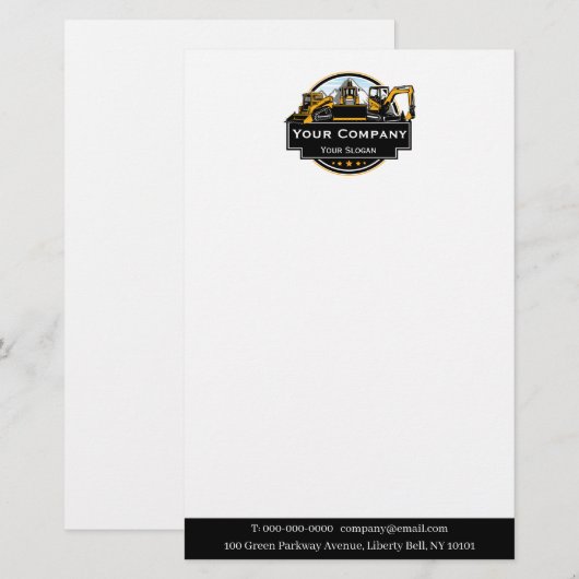 Professionele Zware Bouwuitrusting Constructiebedr Briefpapier (Voorkant / Achterkant)