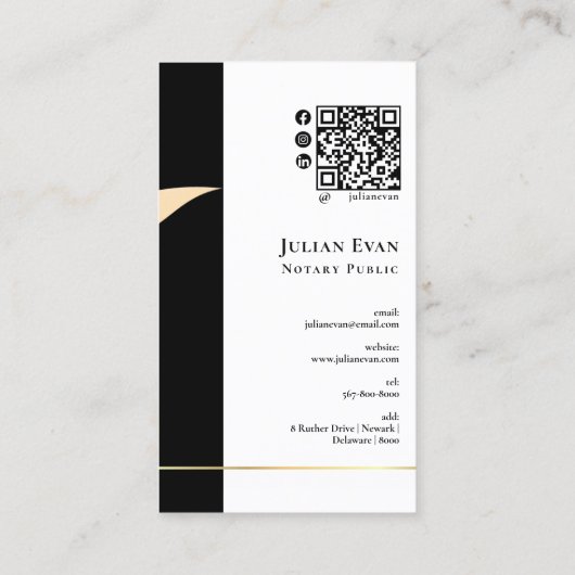 Professionele Zwart en Gouden Quill Notaris Openba Visitekaartje (Achterkant)