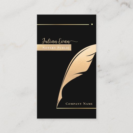 Professionele Zwart en Gouden Quill Notaris Openba Visitekaartje (Voorkant)