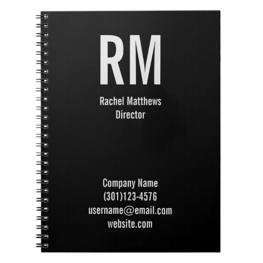 Professionele Zwart en Grijs Naam en Monogram Notitieboek (Voorkant)