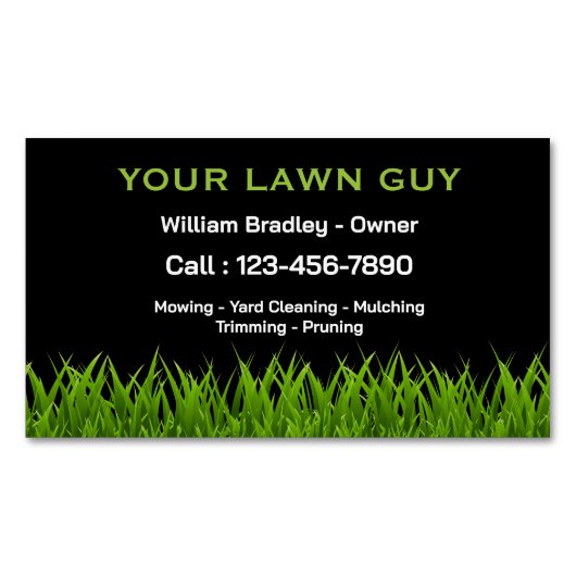 Professionele zwart en groen gras gazon service magnetisch visitekaartje (Voorkant)