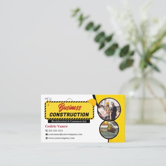 Professionele Zwart & Geel Bouwconstructie Visitekaartje (Staand voorkant)