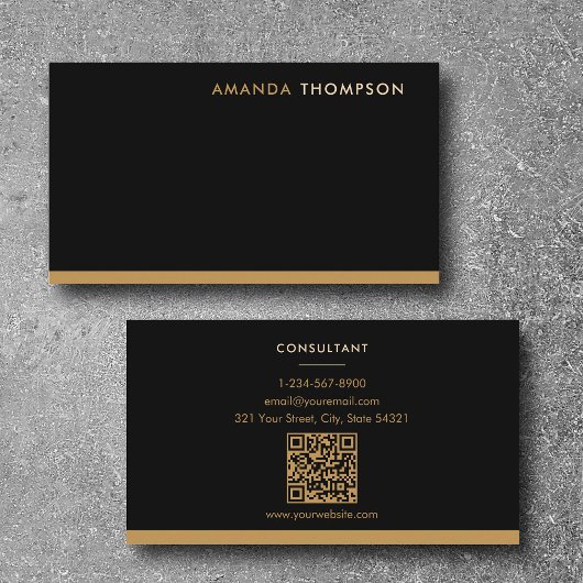 Professionele Zwart Goud Luxe Minimalistische QR C Visitekaartje