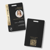 Professionele Zwart & Goud Notaris QR Code Foto-ID Badge (Front & Back)