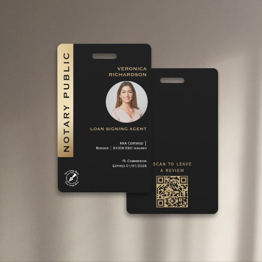 Professionele Zwart & Goud Notaris QR Code Foto-ID Badge
