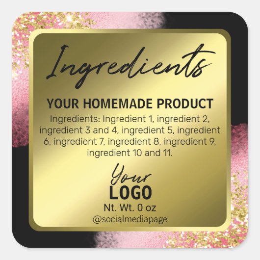 Professionele Zwart Goud Roze Ingrediënt Etiketten (Voorkant)