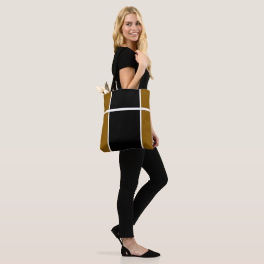 Professionele Zwart Gouden Bruin Racing Stripes Tote Bag (Op model)