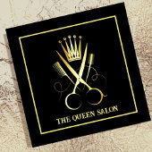 Professionele Zwart & Gouden Schaar Kapper Vierkante Visitekaartje