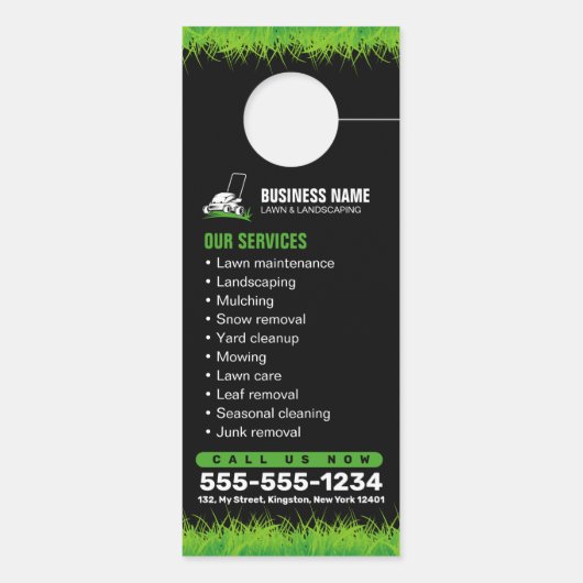 Professionele Zwart Groen Lawn Care & Landscaping Deurhanger (Achterkant)