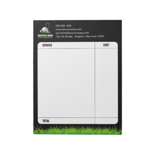Professionele Zwart Groen Lawn Care & Landscaping Notitieblok (Linkerzijde)