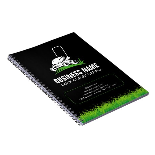 Professionele Zwart Groen Lawn Care & Landscaping Notitieboek (Rechterzijde)