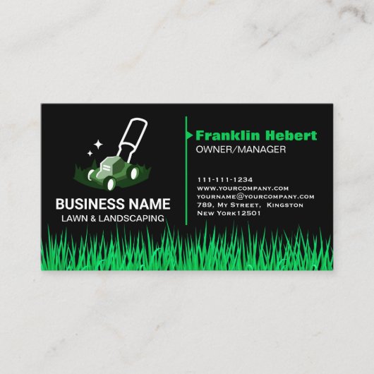 Professionele Zwart Groen Lawn Care & Landscaping Visitekaartje (Voorkant)
