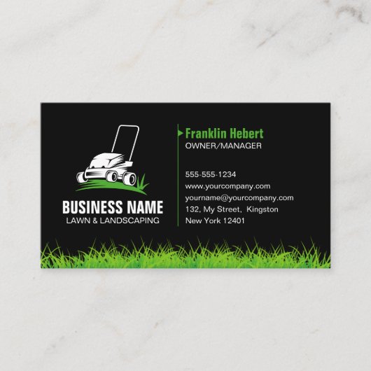 Professionele Zwart Groen Lawn Care & Landscaping Visitekaartje (Voorkant)