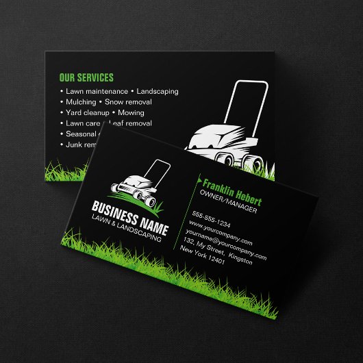 Professionele Zwart Groen Lawn Care & Landscaping Visitekaartje