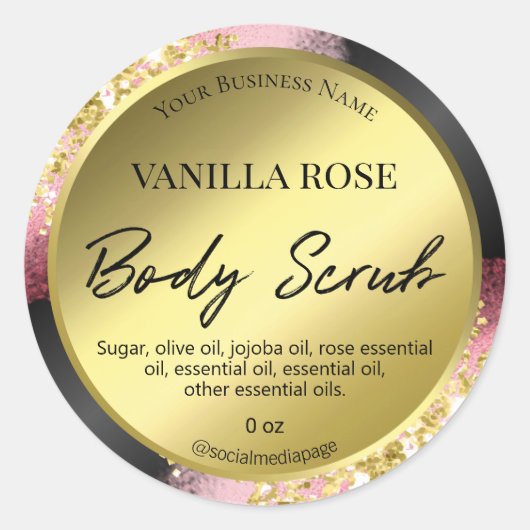 Professionele Zwart Roze Gouden Body Scrub Labels (Voorkant)