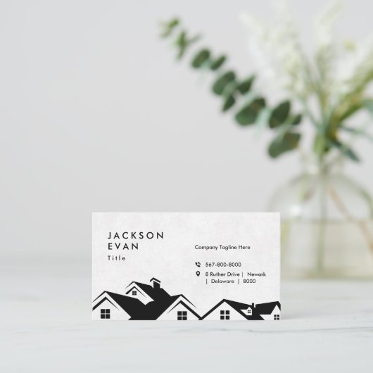 Professionele zwart-wit dakbedekking constructie visitekaartje (Staand voorkant)
