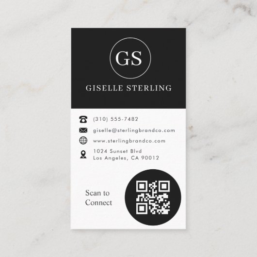 Professionele zwart-wit foto QR Code Modern Visitekaartje (Achterkant)
