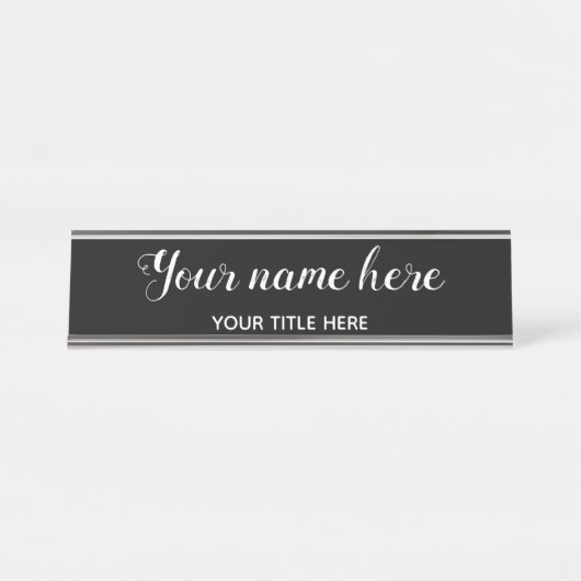 Professionele zwart-wit kalligrafie eenvoudig mode bureau naambordje (Voorkant)