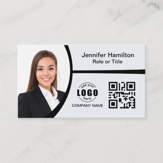 Professionele zwart-wit logo QR-code foto Visitekaartje (Voorkant)