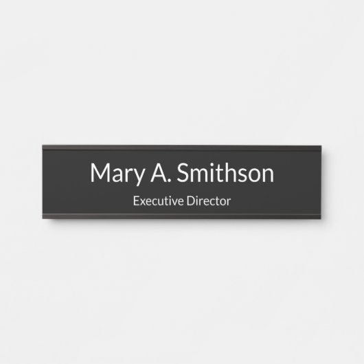 Professionele Zwart-wit Naam Functie Kantoor Deurbordje (Voorkant)