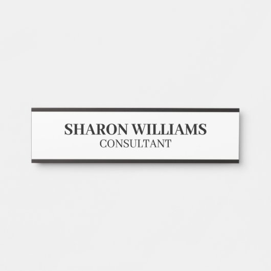 Professionele Zwart-Wit Naam Titel Medewerker Deurbordje (Voorkant)
