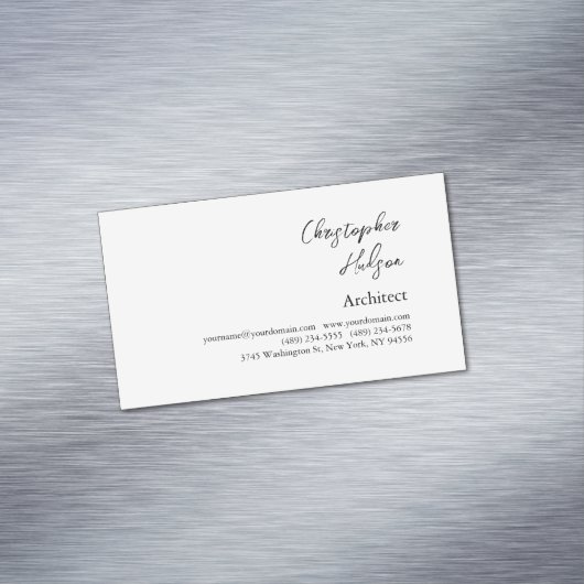 Professionele Zwart Wit Plain Architect Magnetisch Visitekaartje (Voorbeeld)