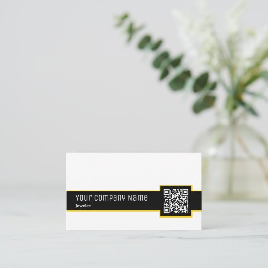 Professionele zwart-wit QR Code Juwelier Visitekaartje (Staand voorkant)