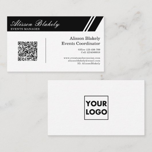 Professionele zwart-witbedrijfs Logo QR-code Visitekaartje (Voorkant / Achterkant)
