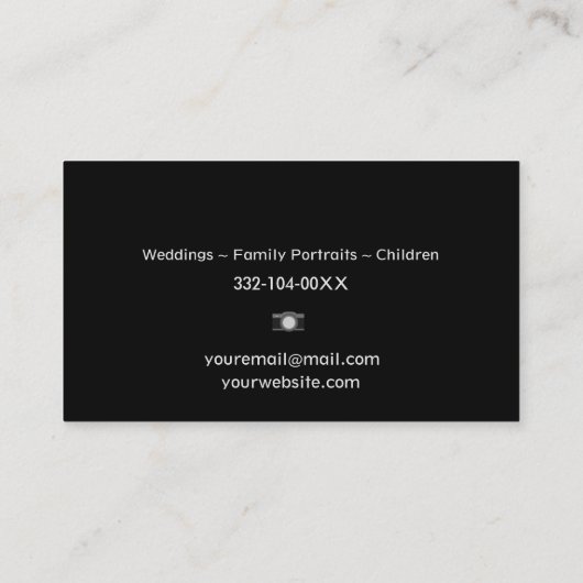 Professionele zwart-witcamera-lens visitekaartje (Achterkant)