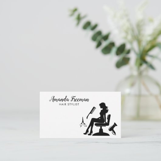 Professionele zwart-witte vrouw kapper visitekaartje (Staand voorkant)