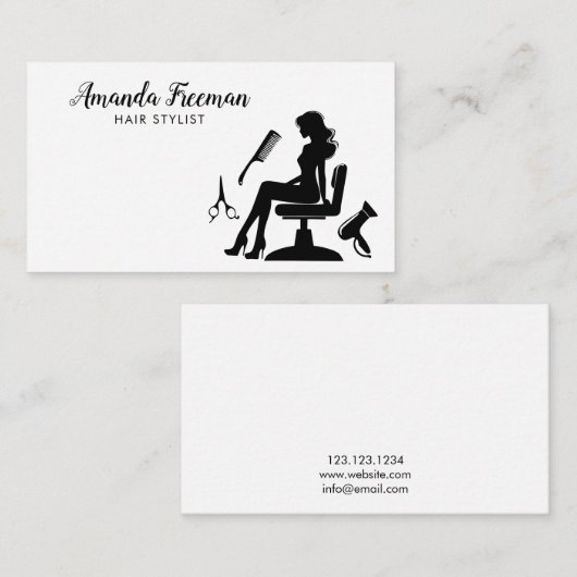 Professionele zwart-witte vrouw kapper visitekaartje (Voorkant / Achterkant)
